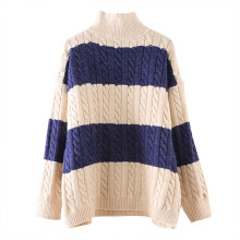 Winter Fashion custom long sleeve turtleneck sweater women stipe top knit sweaters